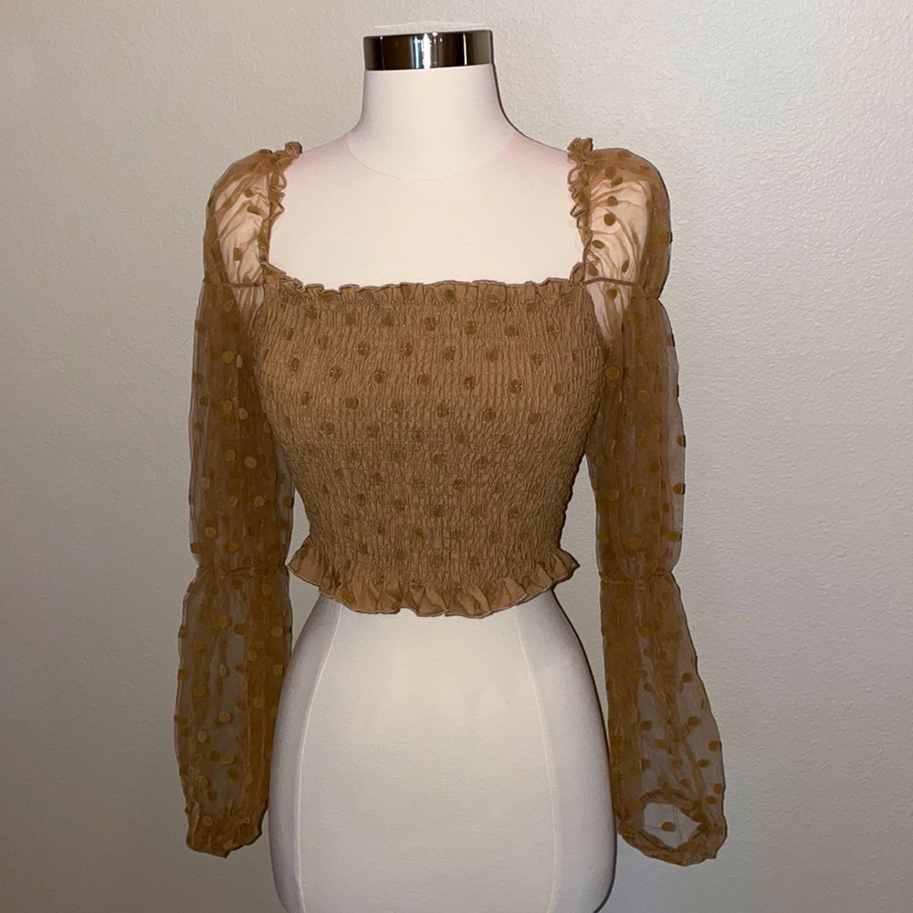 Light Brown Scrunch Mesh Top